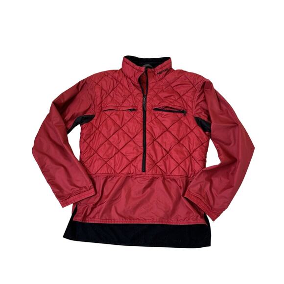 MARMOT Red Black Soft Shell Quilted 3/4 Zip Jacket Vented Pockets Women’s Med. - Picture 1 of 7